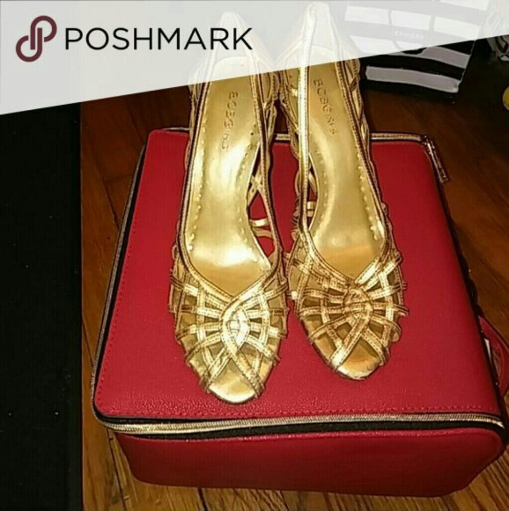 BCBG gold open toe shoes size 9